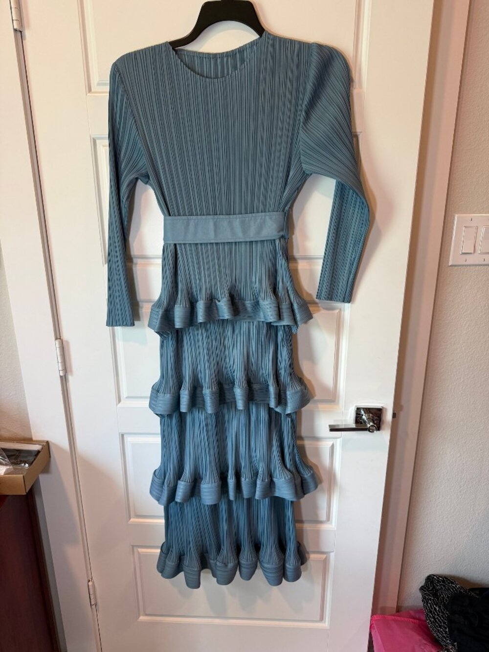 Oh So Modest Pleated Long Sleeve Tiered Dress